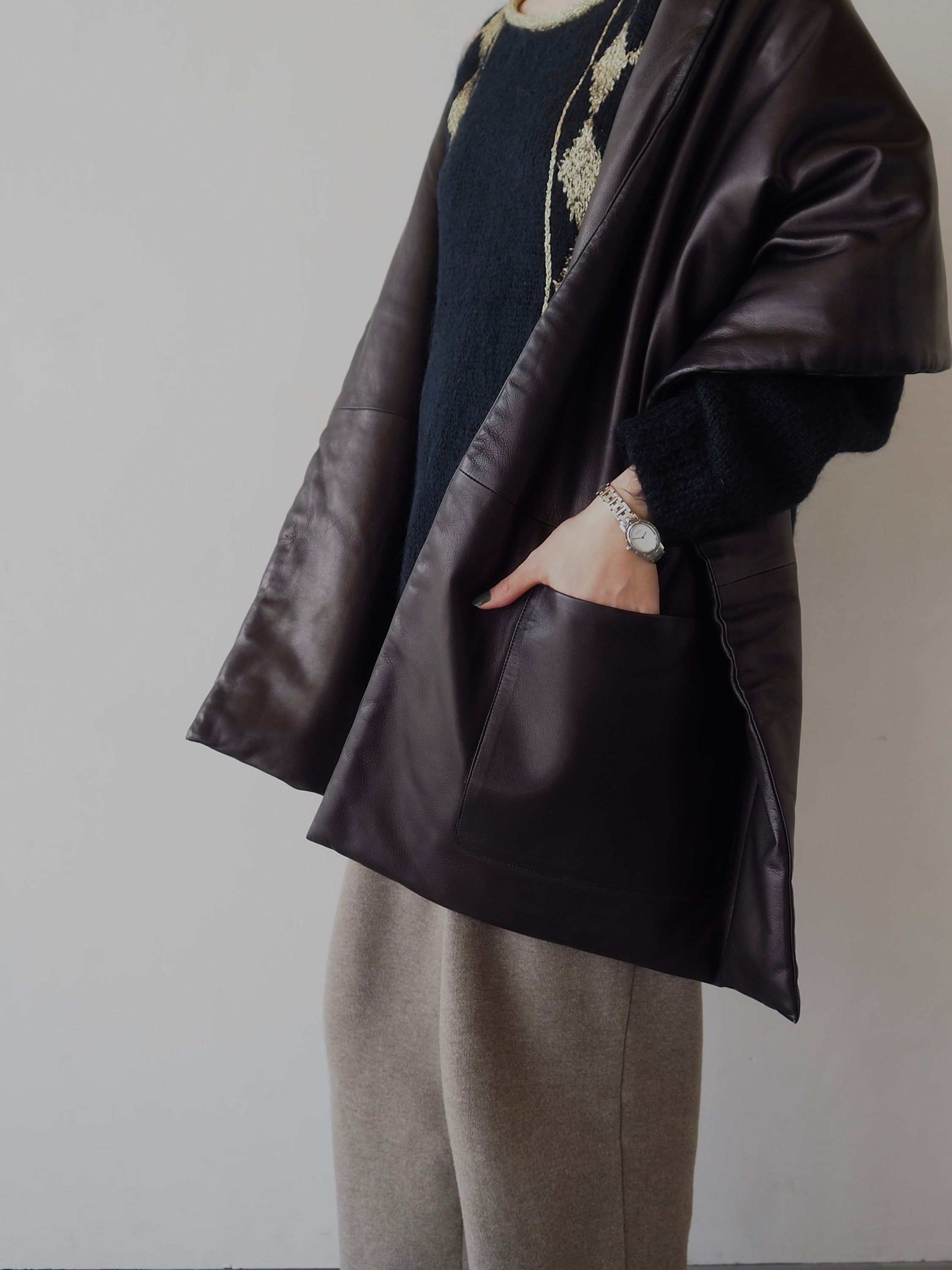 HERMES エルメス ポケット ストール レザー ブラック マルジェラ期