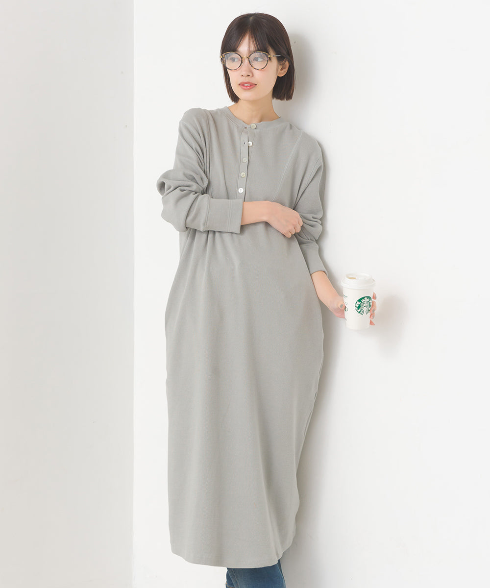 OMNES】ハニカムストレッチワッフル切り替えヘンリーワンピース【1521