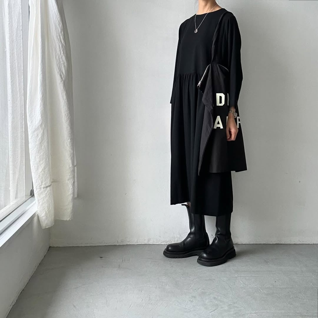 Linenya ウールウエストギャザーワンピースM – blanc