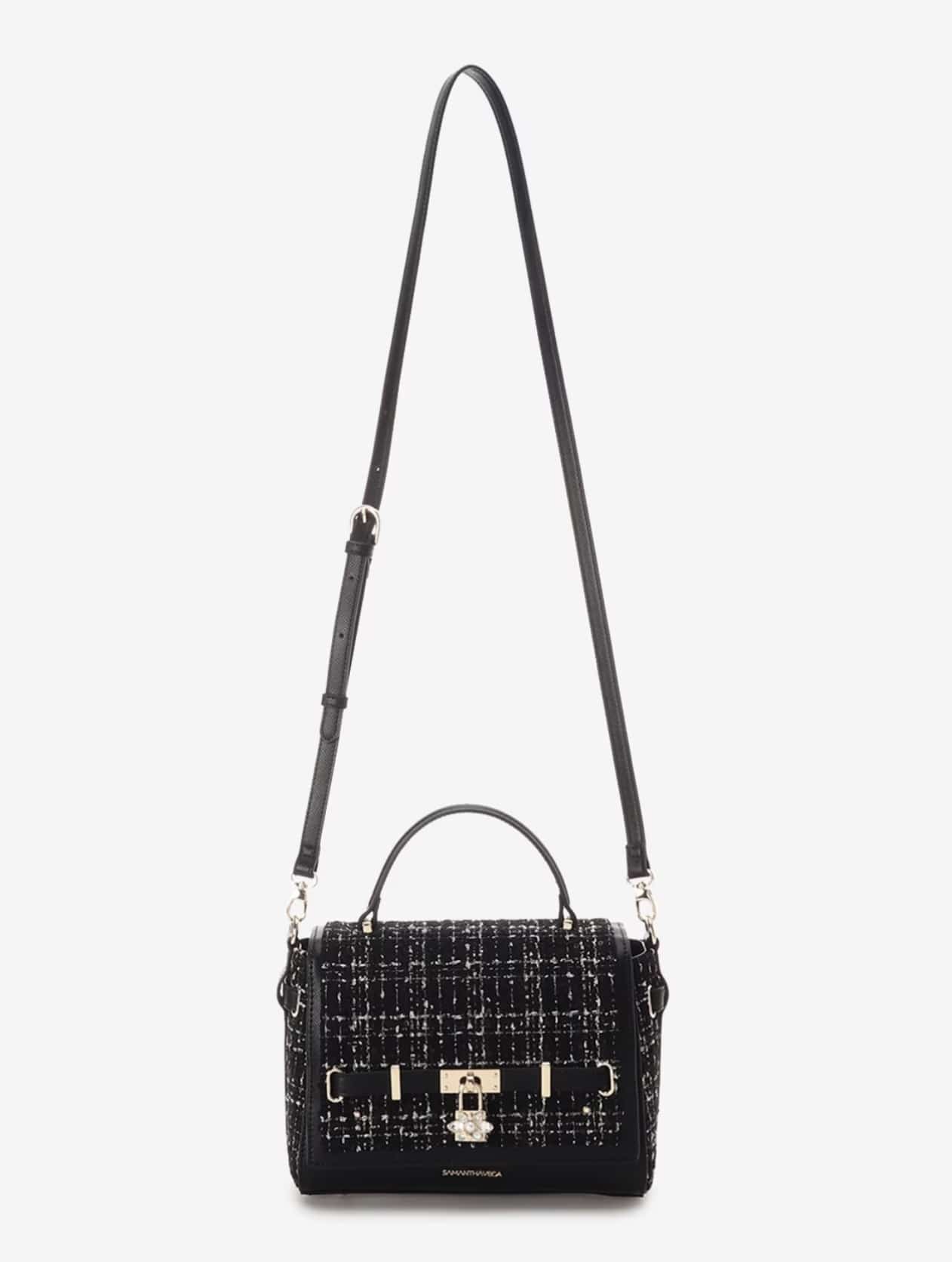 ツイードベルトビジューショルダーバッグ【ブラック】(ブラック