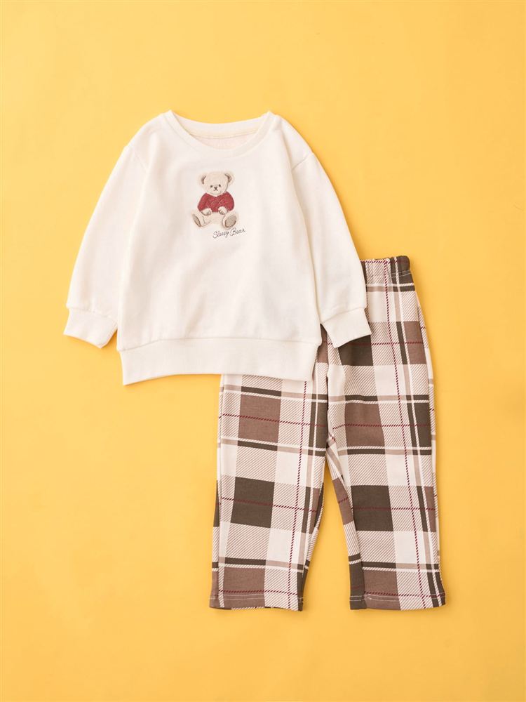 キッズ]温度調整 裏毛くまサガラ刺繍長袖パジャマ: キッズ(子ども用