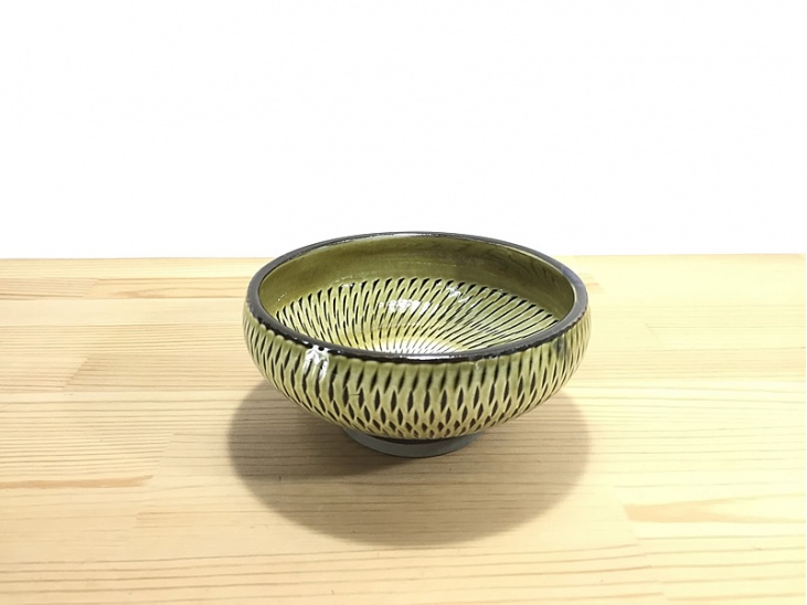 割引中】4寸小鉢 飛び鉋(とびかんな) 緑｜深みのあるおんた家商品