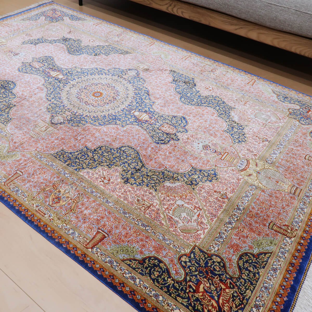 高級ペルシャ絨毯クム、シルク100％ ジャムシーディ 200×131cm（FL