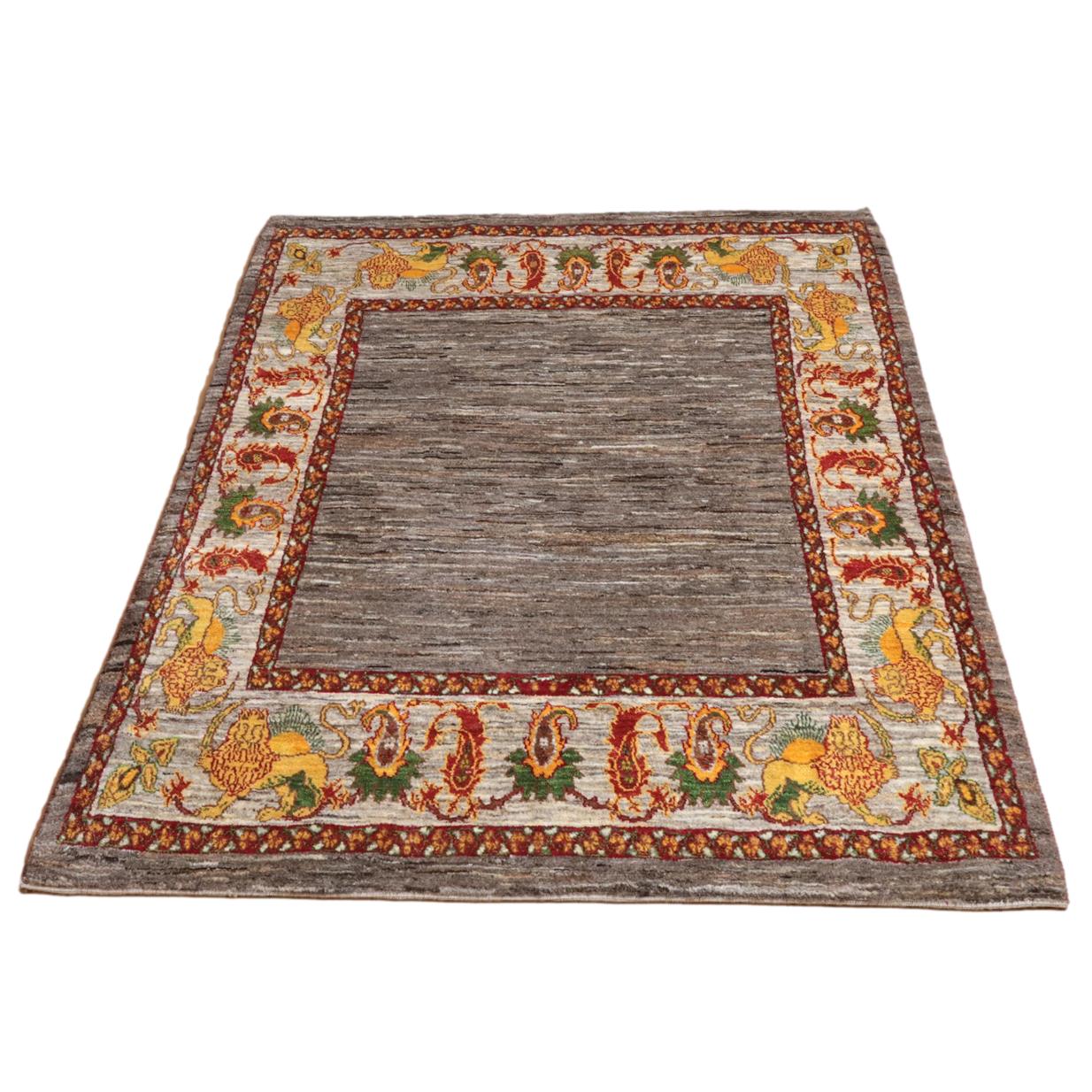 ギャッベ,ルリバフ,ラグ,203×154cm,手織り,ウール,ペルシャ絨毯,グレー