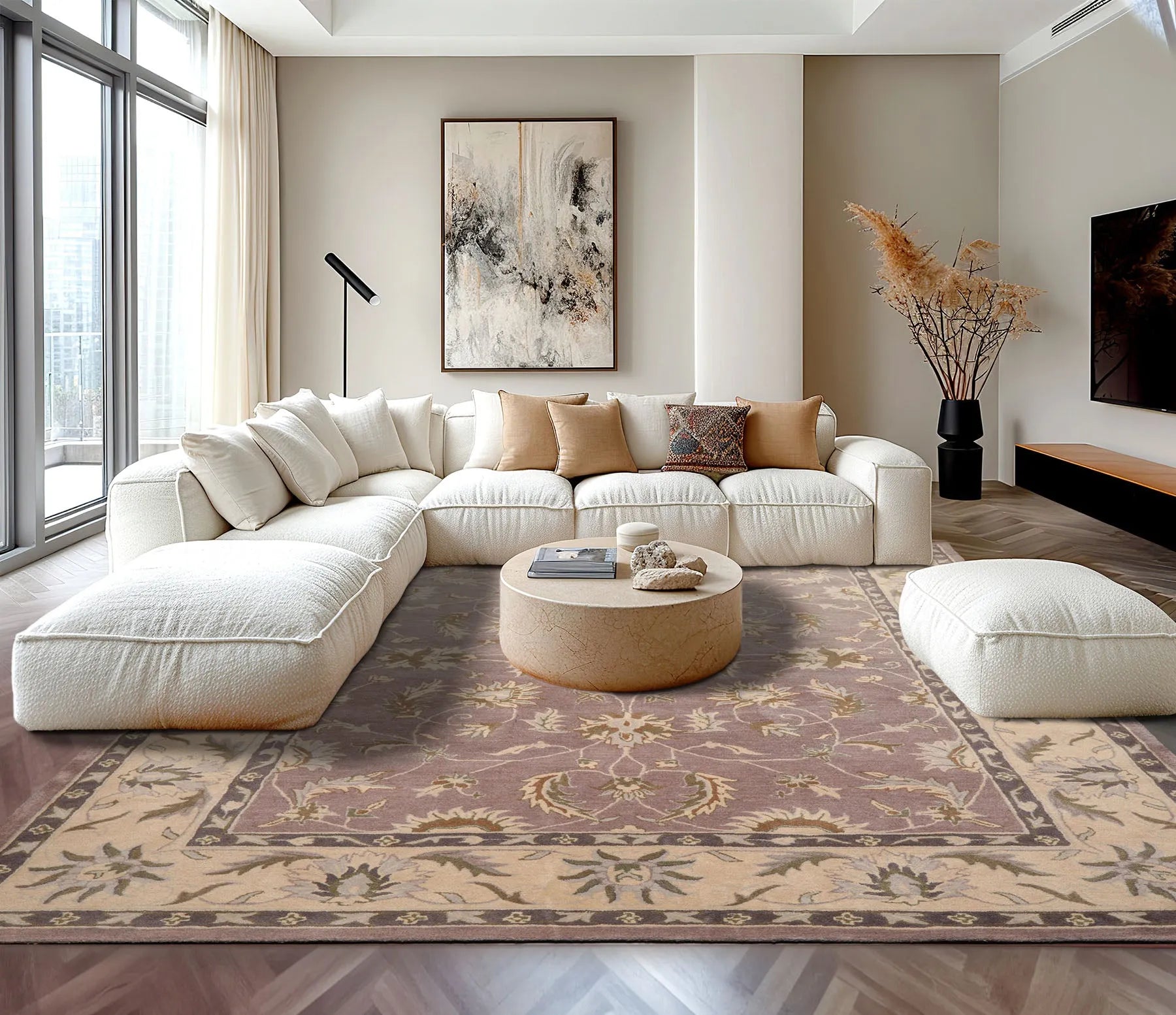 Multi Size Aubergine Hand Tufted Abstract Oriental Area Rug