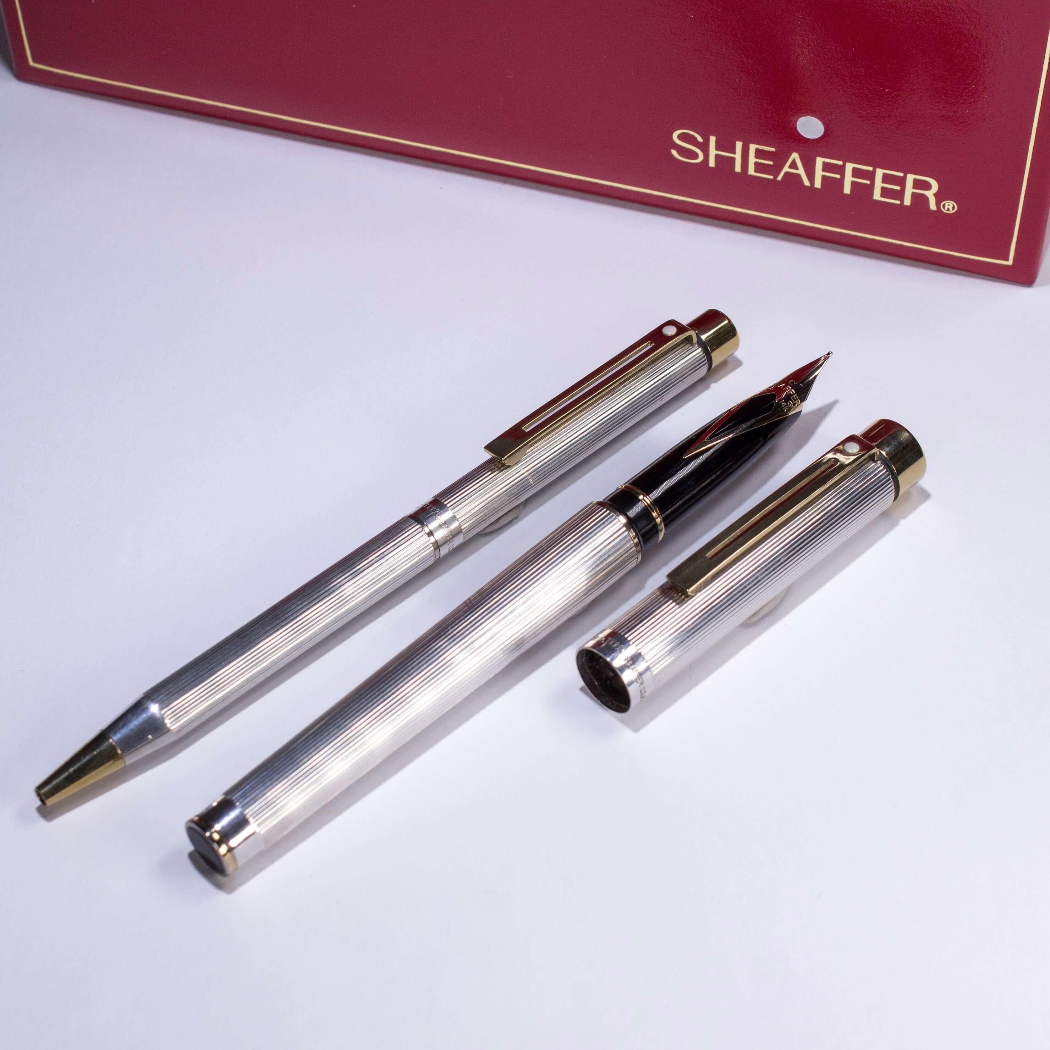 Sheaffer Targa Sterling Silver Fountain Pen/Ballpoint Set, Fluted