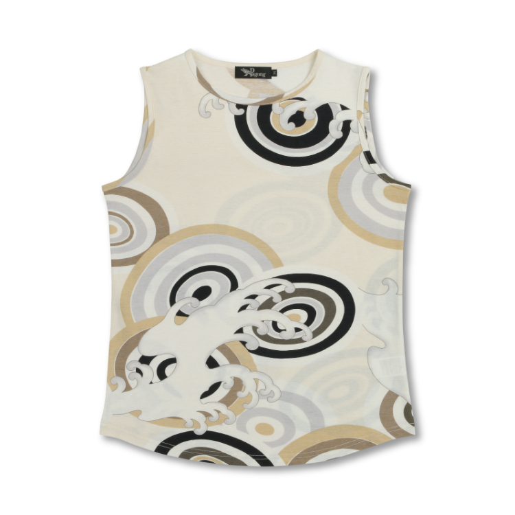 和柄 タンクトップⅡ ＜渦と立波/白茶＞ | 京友禅アロハシャツ【Pagong