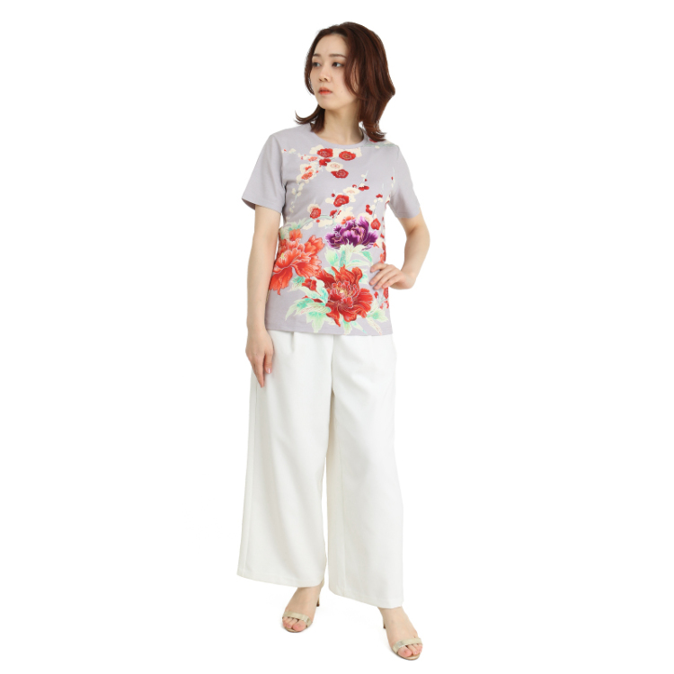 花柄 半袖Tシャツ ＜富貴花/鼠橙＞ | 京友禅アロハシャツ【Pagong