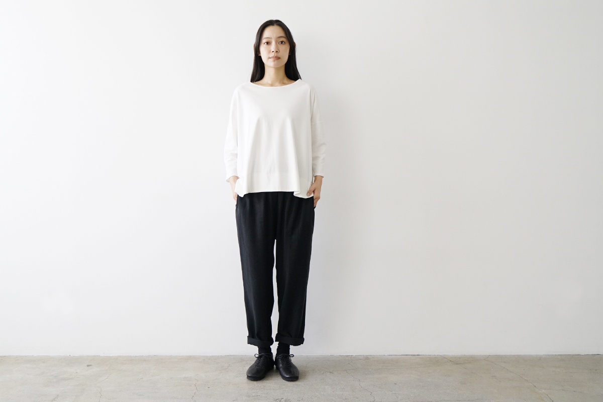 Mochi モチ silk linen tapered easy pants [black] テーパードパンツ