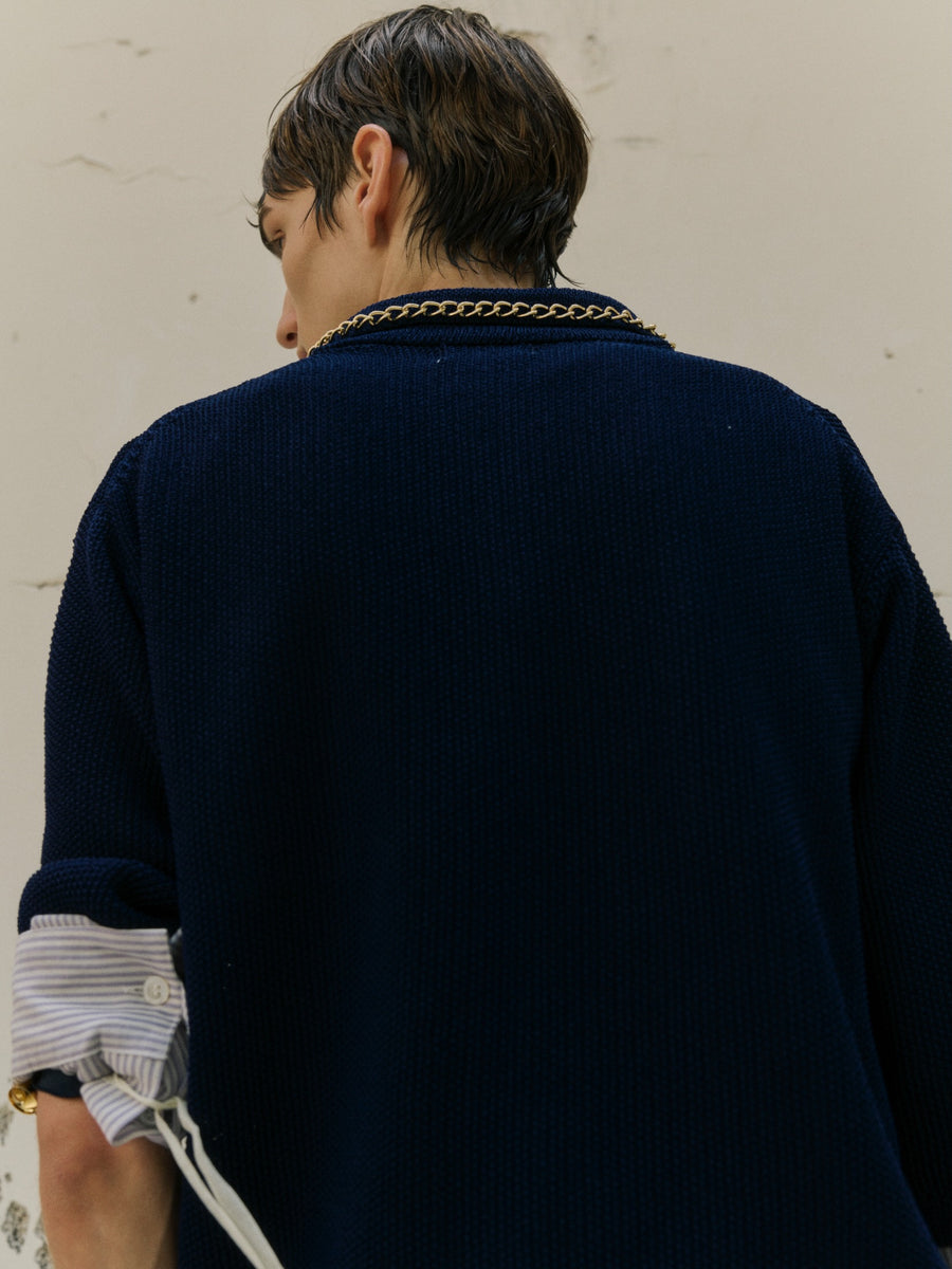 BED J.W. FORD(ベッドフォード)のChain Polo Half-sleeve Sweater NAVY