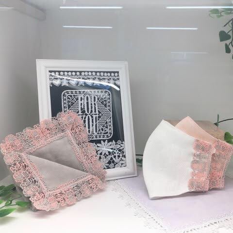 アマビエ】 レースタオルハンカチ&マスク 近沢レース店 自動販売機に