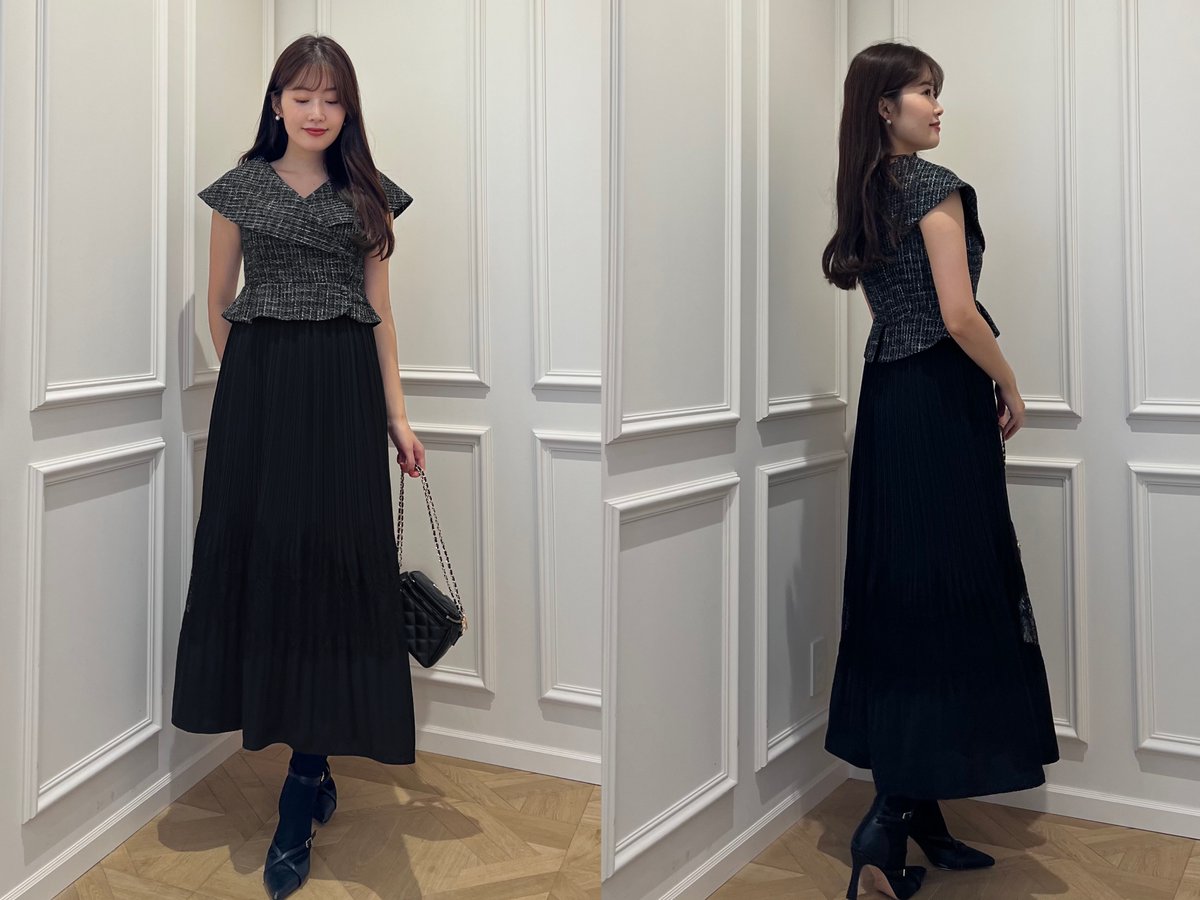 🏷Siena Big Collar Pleated Dress - tweed - 1枚で気品溢れるスタイル