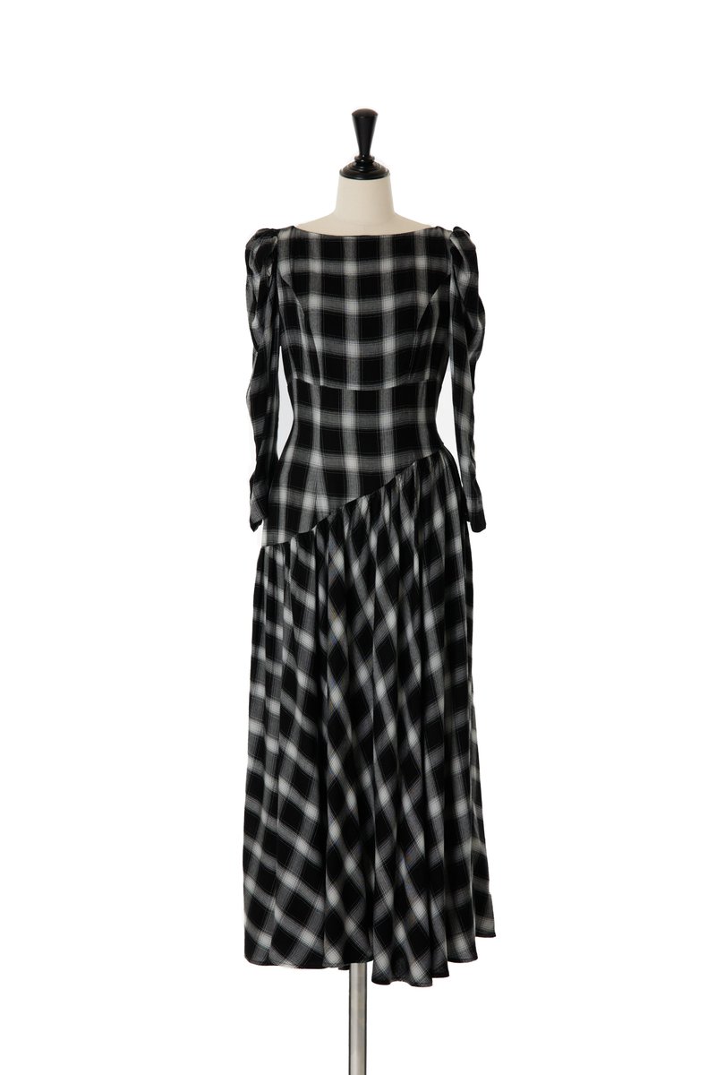 🏷Roanne Over Check Dress - black - チェック柄と温かみを感じる起毛