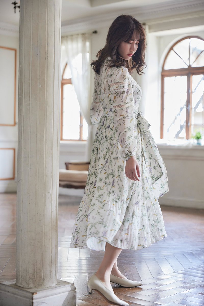 Floral Bouquet Pleated Long Dress// 春の花のブーケからインスパイア
