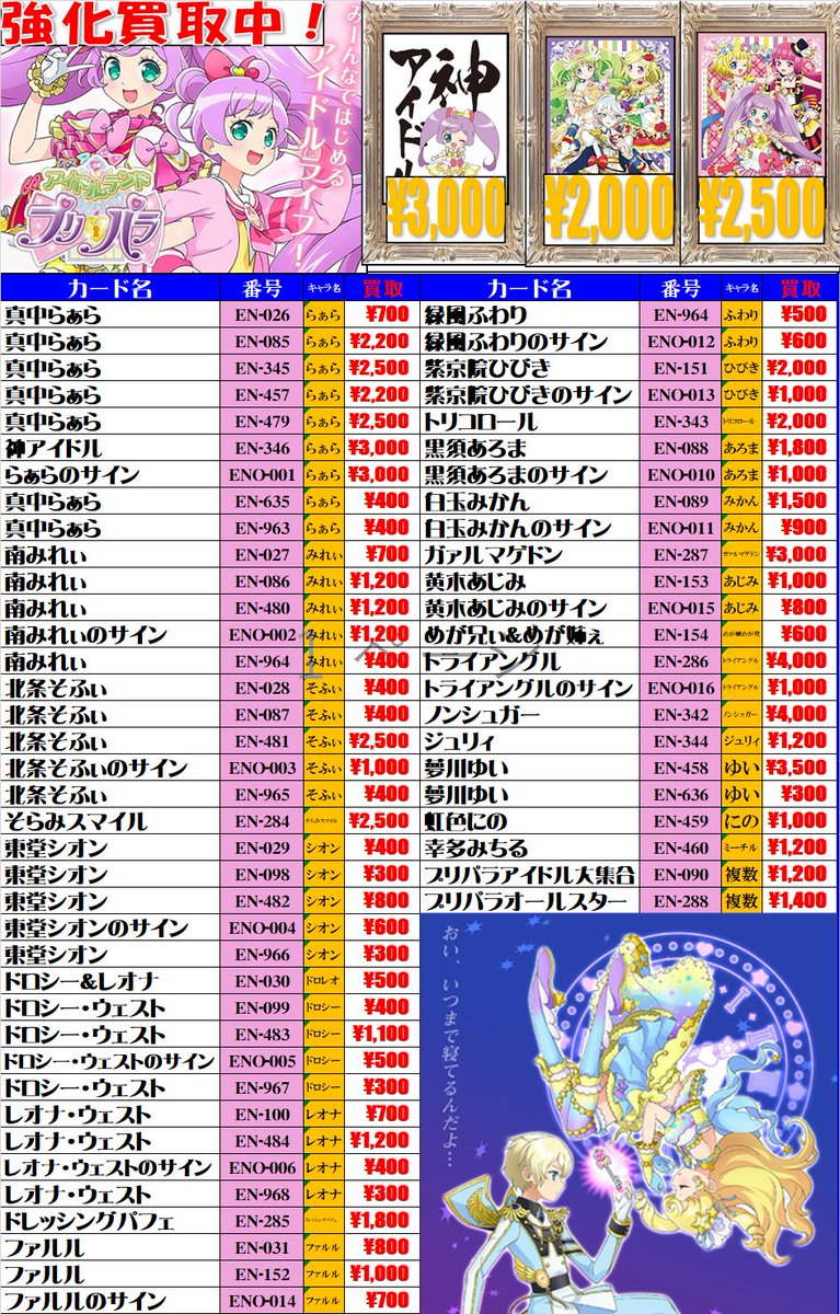 プリパラスリーブ買取情報！ 現在のスリーブの買取価格はこちらになり