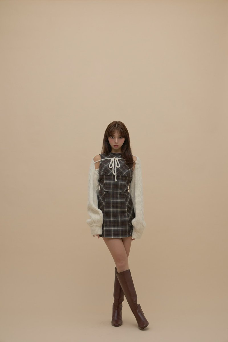 Mimi check set mini dress color yellow/brown ¥18700-tax in