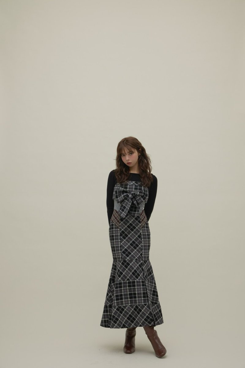 Juni check dress color beige/black size s/m ¥19800-tax in 3種類の
