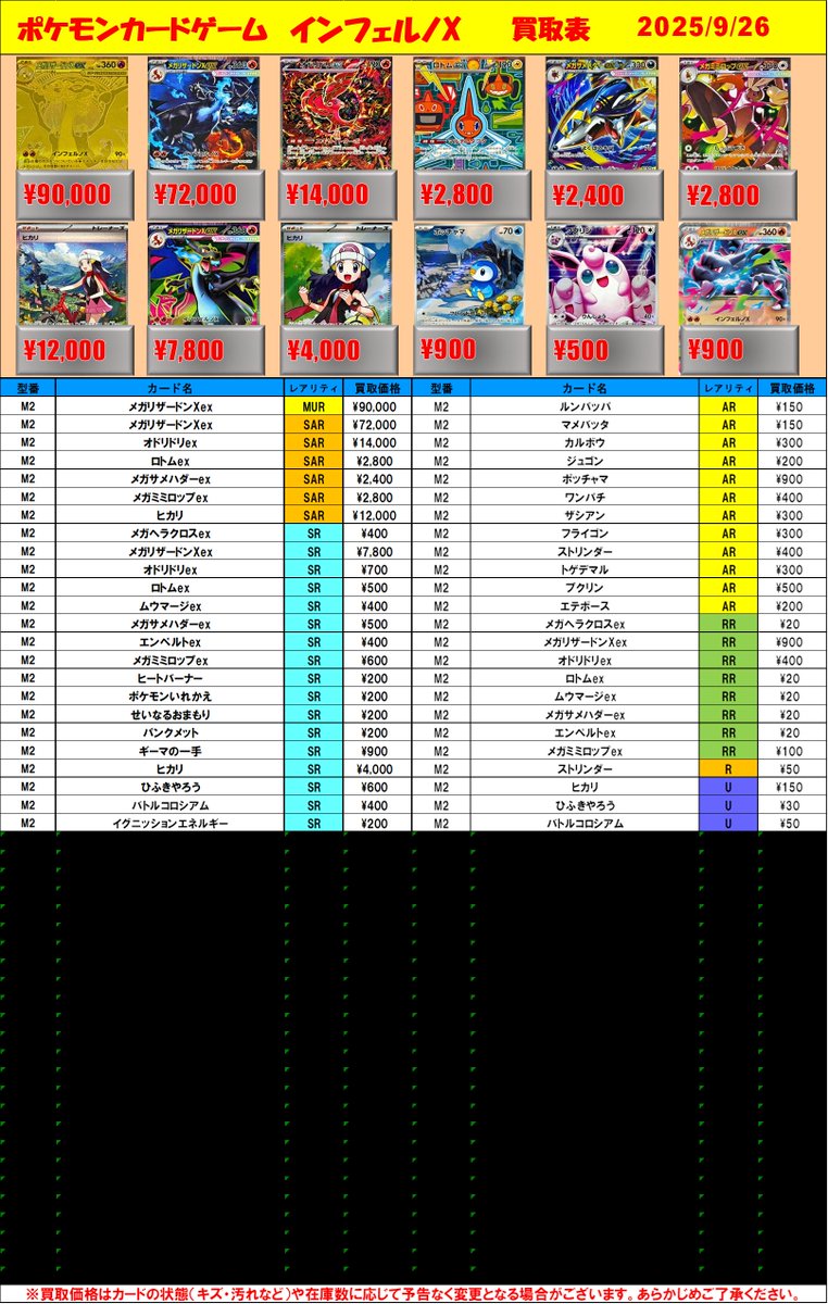 ポケカ 買取情報】 最新弾『インフェルノX』の買取表です！ MUR メガ