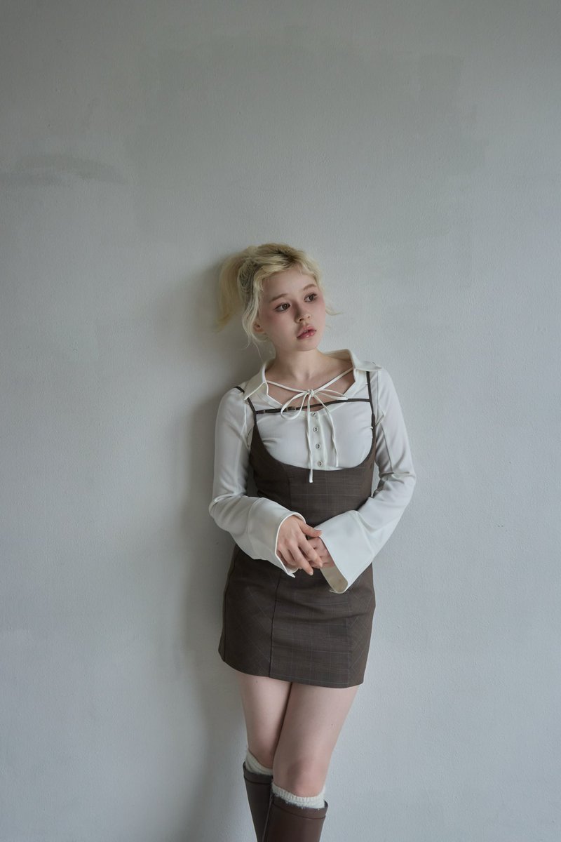 Betty layered check dress color gray/brown ¥18700-tax in 人気の