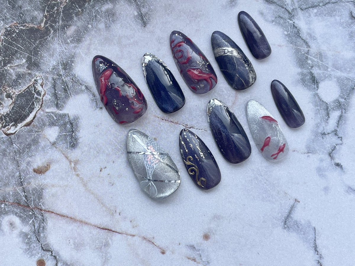 恋と深空 概念ネイルチップ ホムラ 思念 〝炎色の暗流〟 お客様より