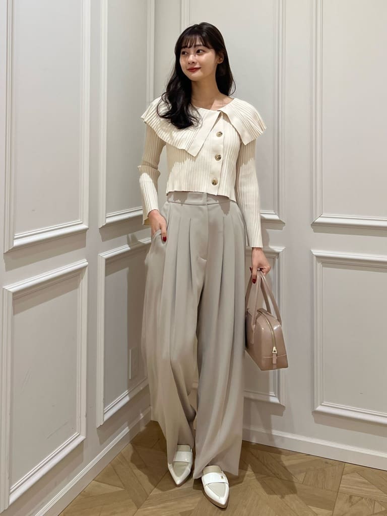 🏷Big Collar Ribbed Knit Top - ecru - ビッグカラーとフレア袖で