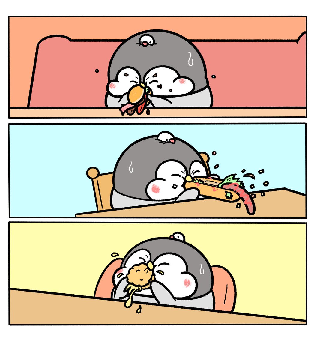 食べるのに苦戦するちゃんぺん | ペンギンの優しい世界-お腹すい汰