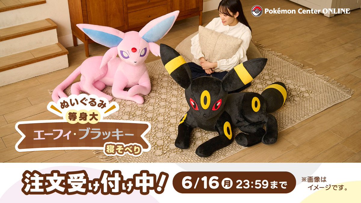 ポケセンオンラインにて等身大ぬいぐるみ(寝そべり)「ブラッキー