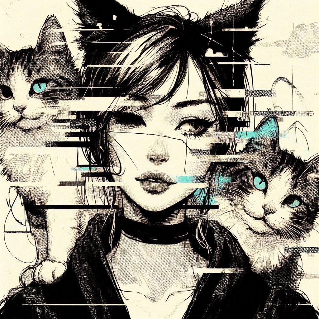 猫にゃん #AIart #AIイラスト #墨絵 miki さん @xeVC20CYXYZUudA