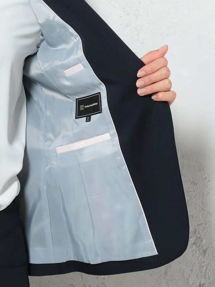 ブラック シルク混 スーツ ジャケット シャドーストライプ ネイビー