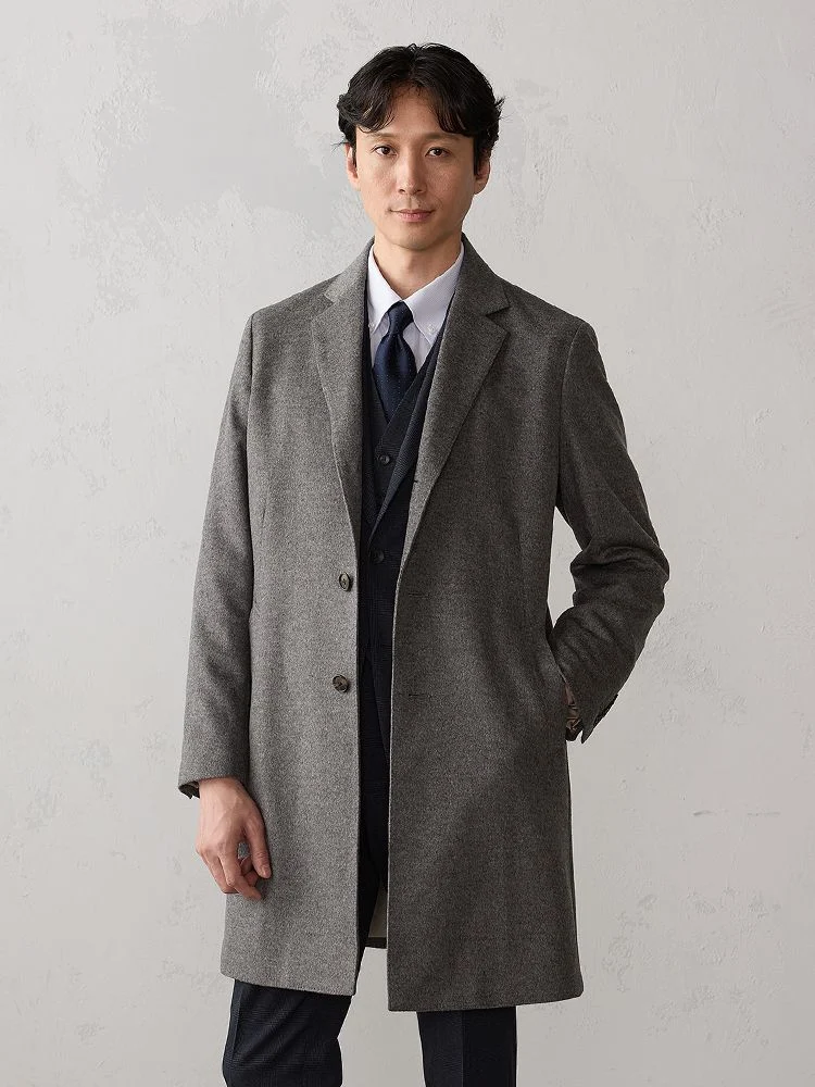 L．グレー ウールビーバーチェスターコート ライトグレー/ブルー