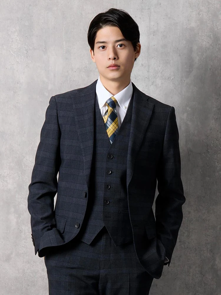 上下洗える】スリーピーススーツ 千鳥格子【クラシコ】ネイビー | P.S.