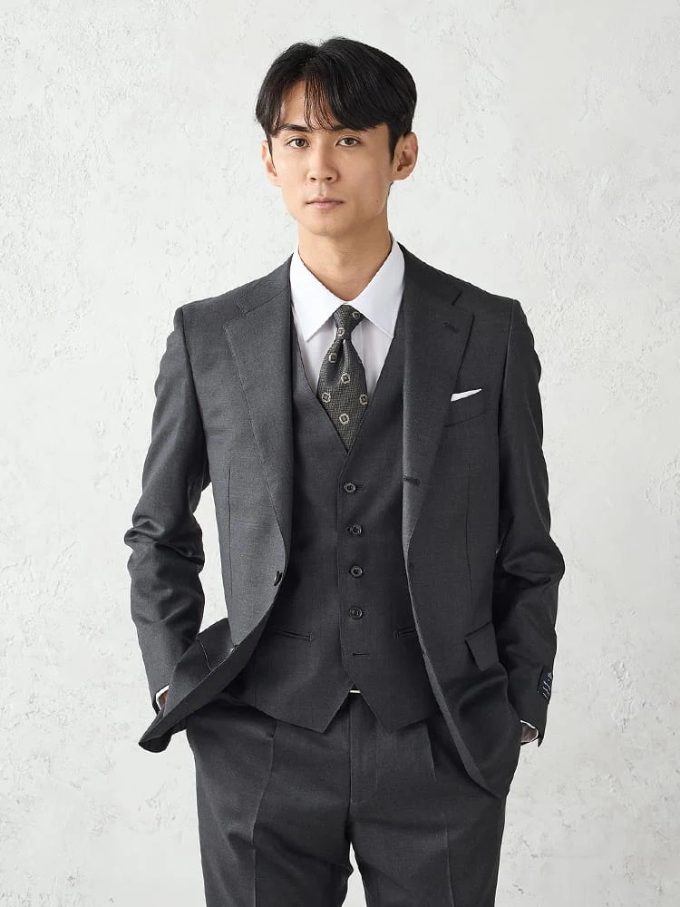 Super100'S】ウール100％ スリーピーススーツ ストライプ ネイビー