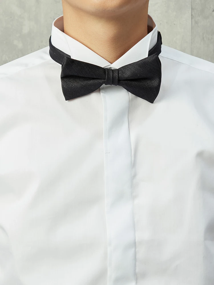 ネイビー デニム調 蝶ネクタイ 国産ウールキュプラ ブラック | P.S.FA