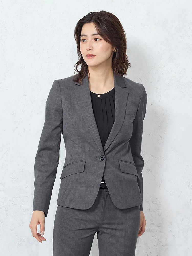 M．グレー ラク美スーツ 撥水加工 テーラージャケット ストライプ