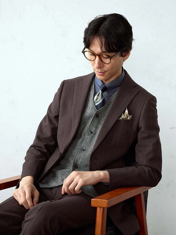 上下洗える/防シワ】WEB限定スーツ ウールライク チョークストライプ