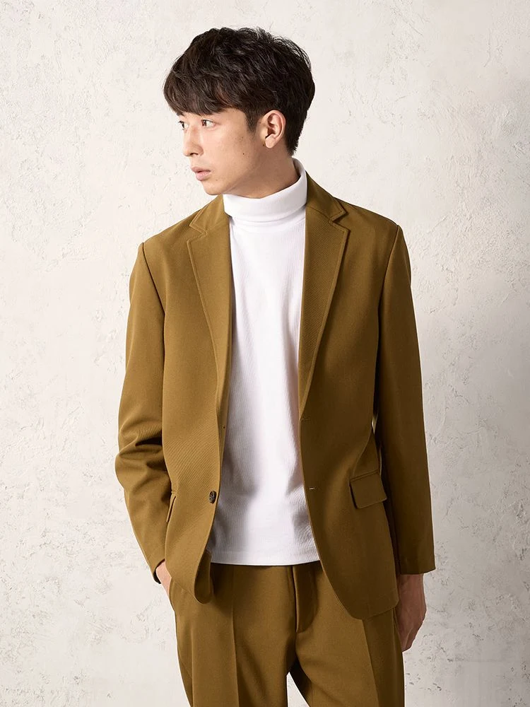 ブラウン TOKYO RUN カラーストレッチ セットアップジャケット