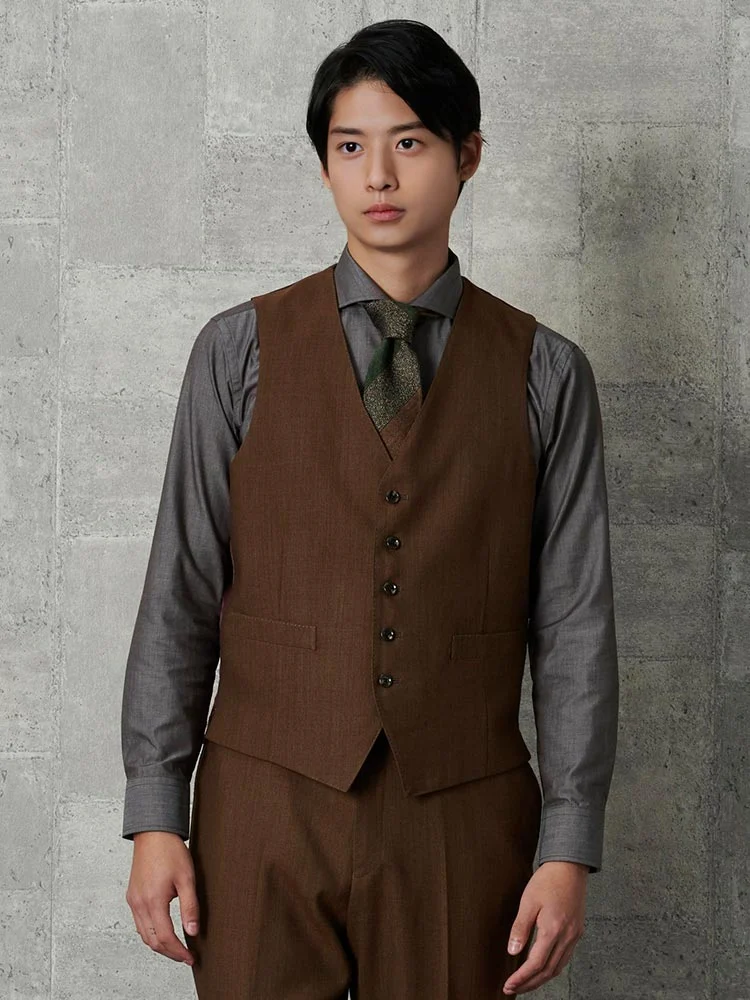 ブラウン 【EDWINコラボ】デニムライク ウールセットアップ ベスト