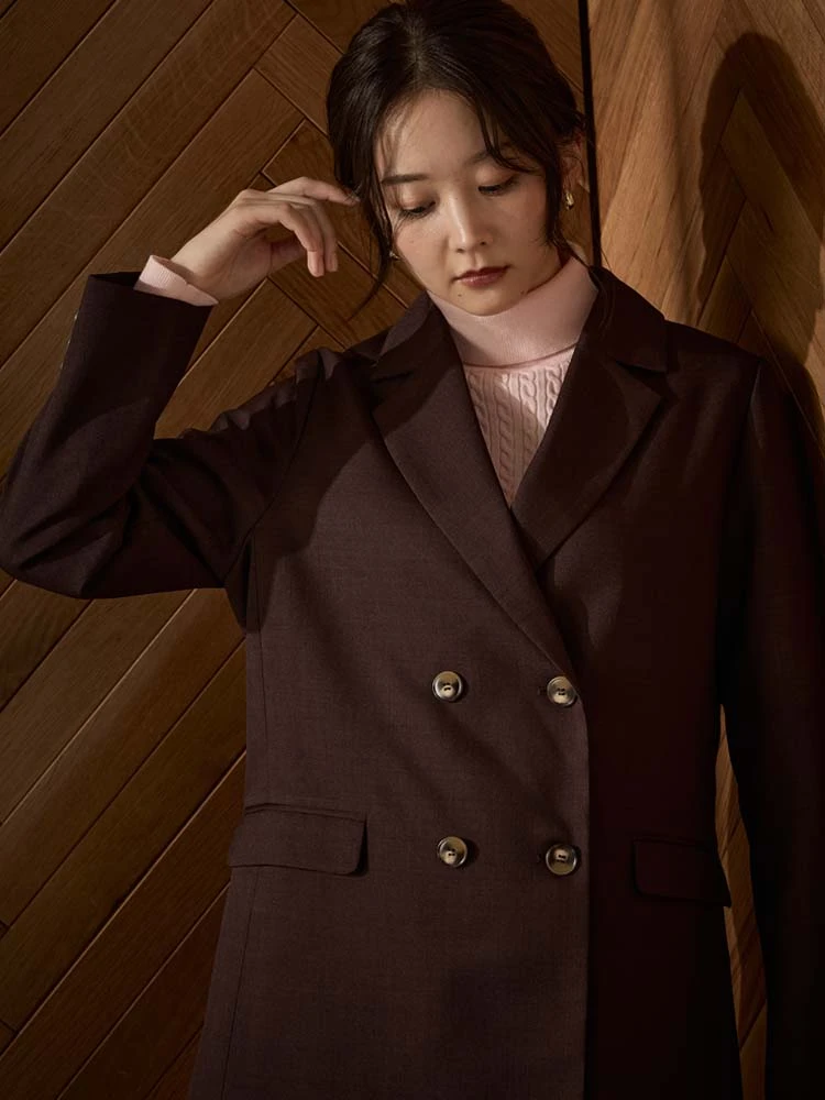 C．グレー ソフトスーツ ダブルジャケット 無地 グレー/ブラウン