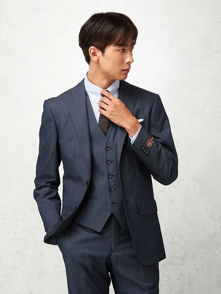 パンツウォッシャブル/ベスト付】デニムライク スリーピーススーツ