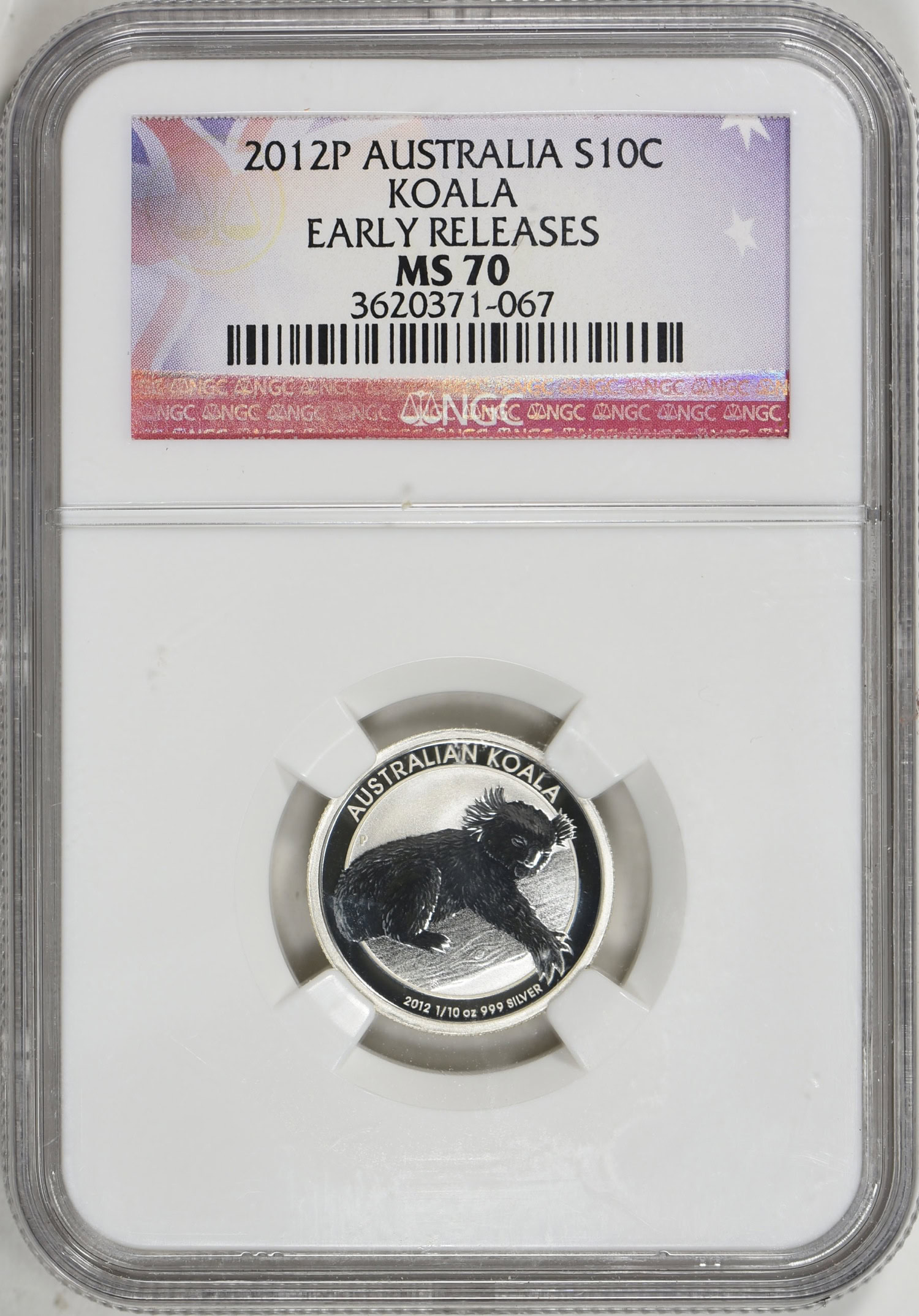 Australia 2012-P Silver 10 Cents Koala Early Releases NGC MS-70