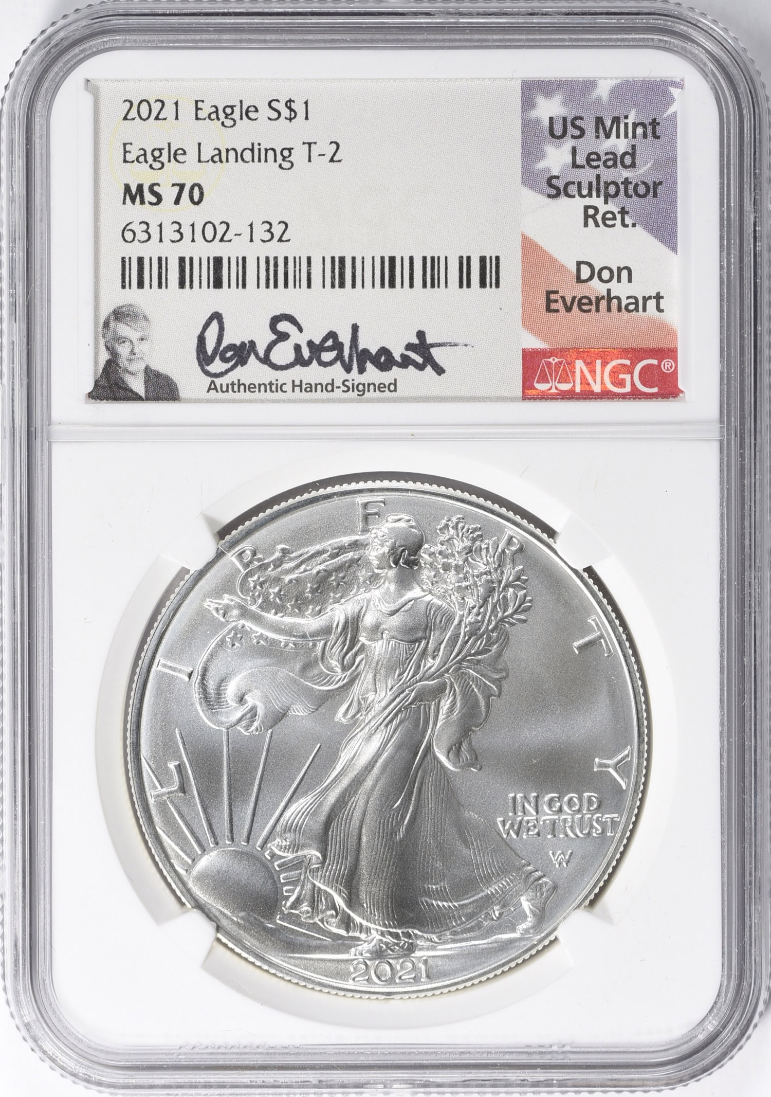 2021 $1 Silver Eagle T2 NGC MS-70 (Don Everhart Signed Label