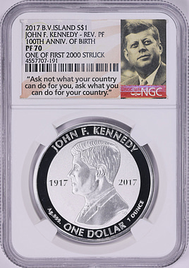 British Virgin Islands 2017-PM Silver Dollar Birth of John F