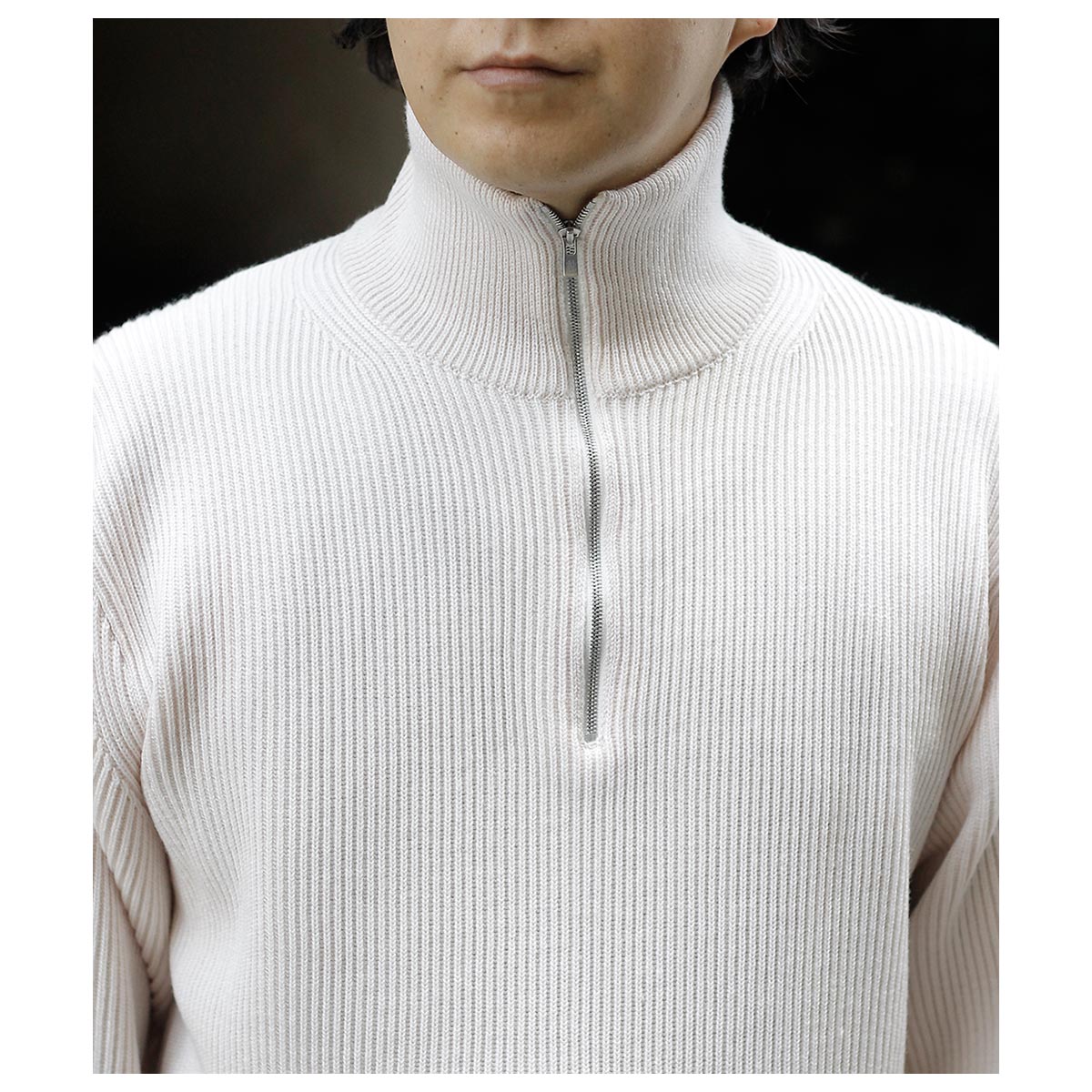 20%OFF セール バトナー BATONER ソリッド ウールリブハーフジップ