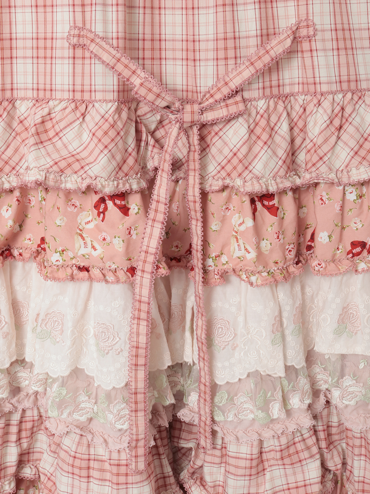 ローズレース使いミックスパッチワークワンピース｜ピンクハウス