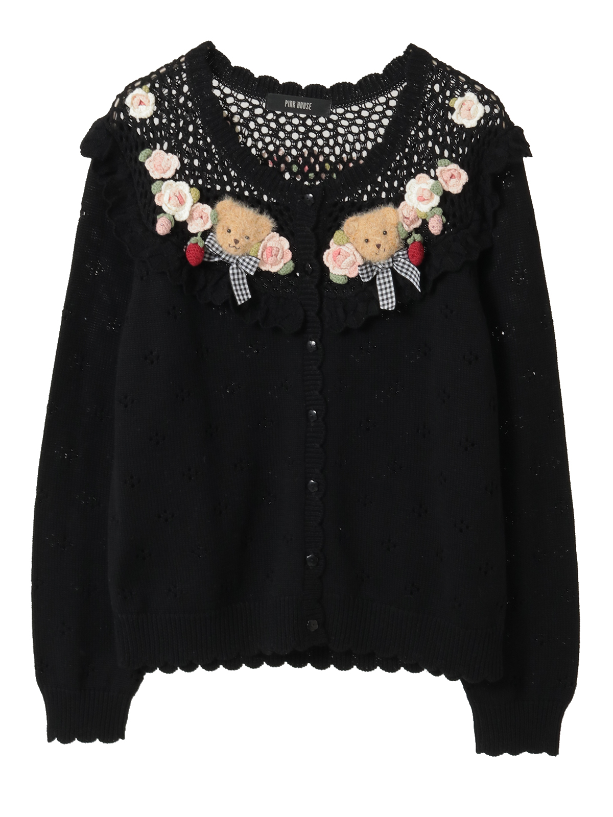 テディ＆ローズモチーフヨークニットカーディガン｜ピンクハウス