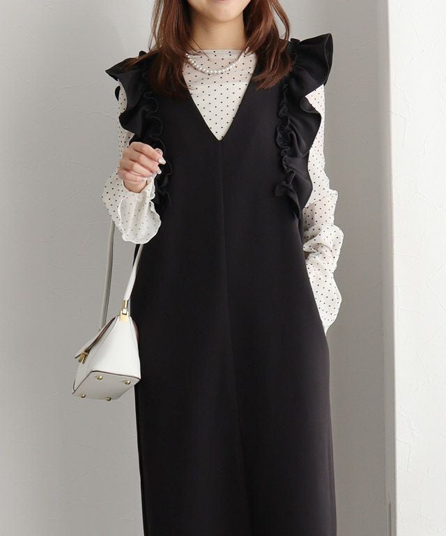 ショルダーフリルVネックジャンパースカート | 【公式】Pierrot