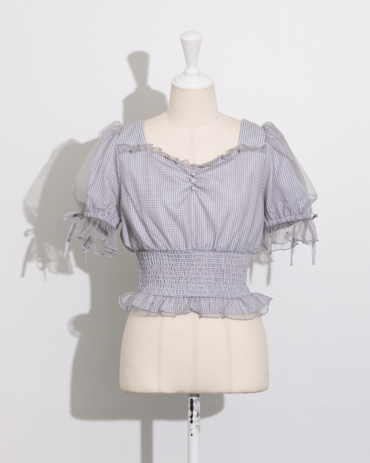 チュールレイヤードギンガムブラウス – pium