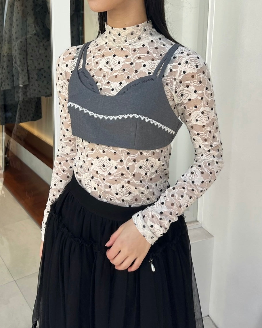 Dot lace see-through top (high neck)
