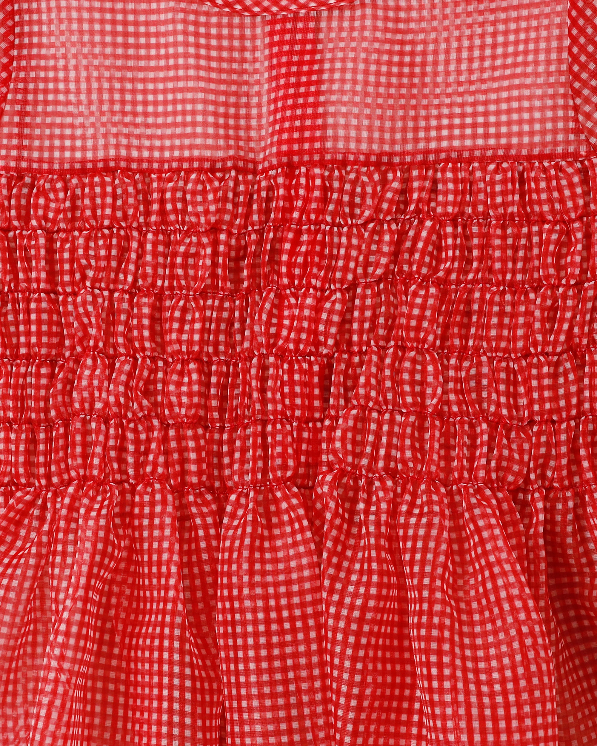 Gingham organza shirred tunic (red)