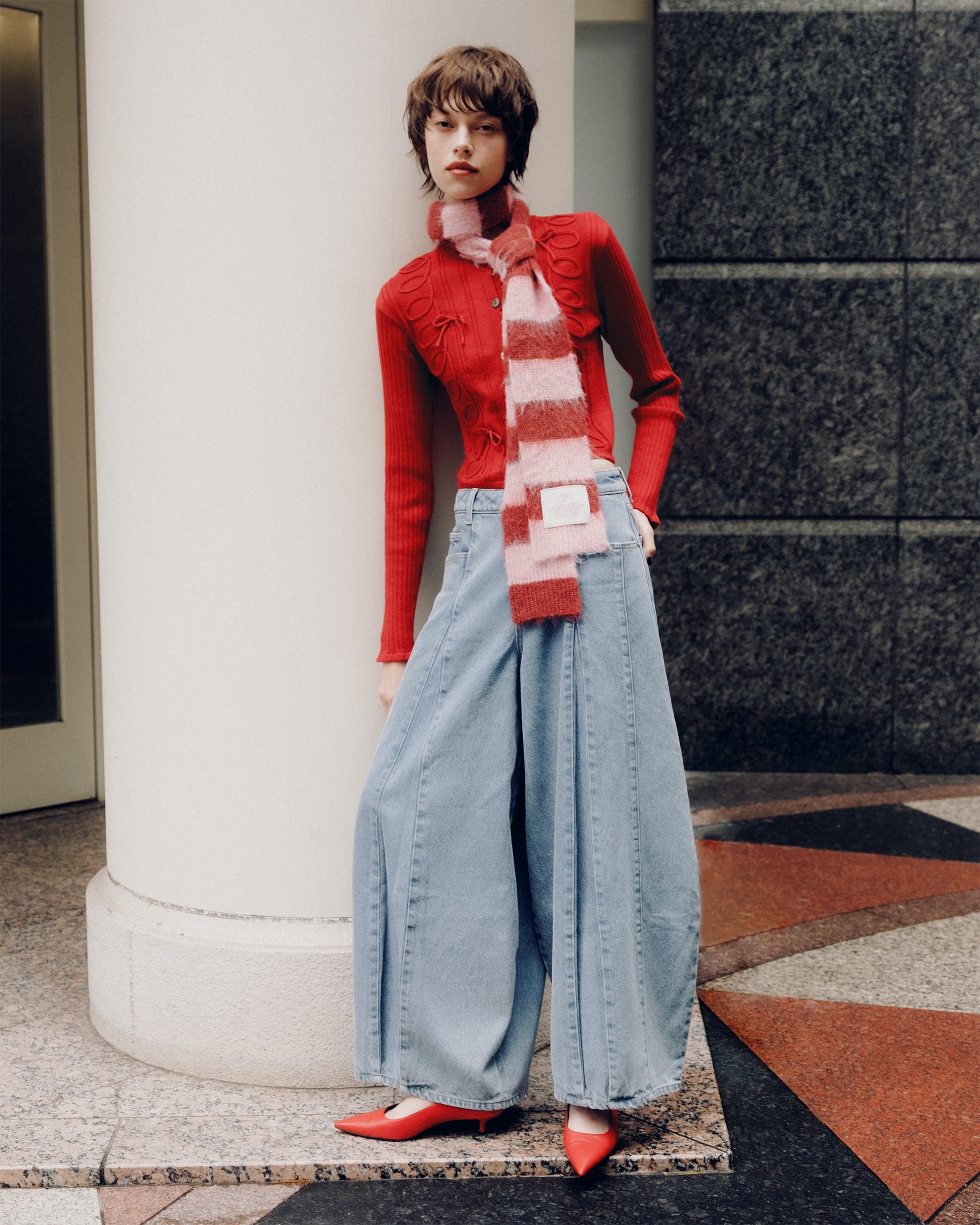 Kurukuru ribbon rib knit cardigan